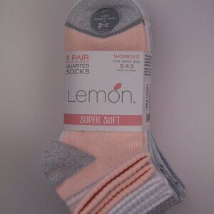8-Pair Lemon Super Soft Ladies' Quarter Crew Socks (Peach Pack)